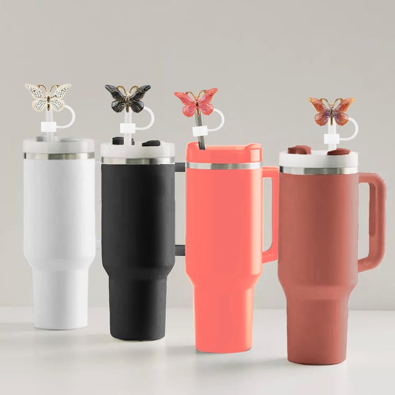 SEMATA 6PCS Cute Butterfly Straw Cover Cap for Stanley Cup Accessories,Bling Straw Toppers for Stanley Tumbler 40&30 oz,Reusable Straws Tips Protectors Compatible with 10mm Straws(Brown) - Image 5